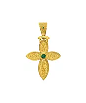 Silver 925 Gold Plated Byzantine cross with green zircon - Adjustable Black String ( free of charge)