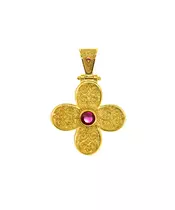 Silver 925 Gold Plated Byzantine cross with pink zircon - Adjustable Black String ( free of charge)