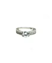 Round Brilliant Engagement Ring with Diamond Double Side Stones