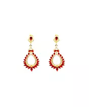 Red Stone Long Earrings - Silver 925 Gold Plated