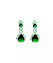 Green Stone Long Earrings - Silver 925