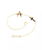 Letter and Plain Cross Bracelet - 18ct Rose Gold