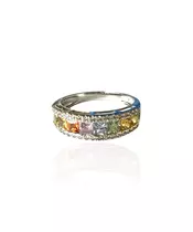 18ct White Gold Ring with Multicolored Sapphires & Diamonds