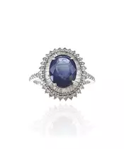 18ct White Gold Ring with Blue Sapphire & Diamonds - 24(64)