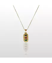 Byzantine Oval Necklace with 3 Colors of Zircons - Silver 925 Gold Plated