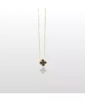 Necklace Clover with black onyx - Silver 925 Gold Plated