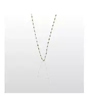 Green Enamel Rosary Necklace - Stainless Steel Gold Plated