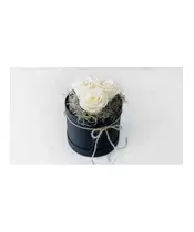 3 White Long Lasting Roses (forever) In A Black Box