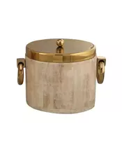 Aulica: White Wooden Ice Bucket, Gold Metal