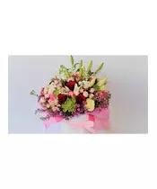 Bouquet With Various Seasonal Flowers In White Box