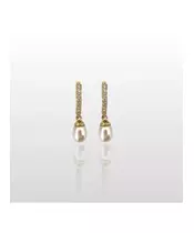 9ct Gold Hoops with Hanging Pearl - 9ct White Gold