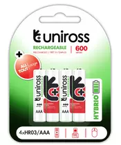 Uniross AAA 600 Hybrio Rechargable Batteries 4 Pcs