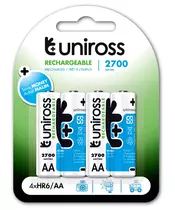 Uniross AA 2700 NiMH Rechargable Batteries 4 Pcs