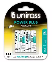 Uniross AAA Power Plus Alkaline Batteries 4 Pcs