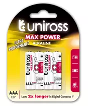 Uniross AAA Max Power Alkaline Batteries 4 Pcs