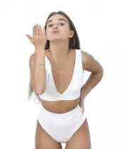 Kim V crop bikini top in branco