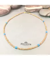 Golden necklace with turquise glass cubes