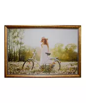 ''Lady with bicycle'', printed painting(framed)