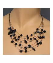 Multi-layers Necklace - Black Crystals