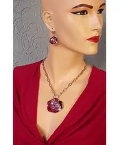 Necklace & Earrings Set "Red rose"