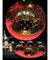 ORIENTAL COFFE Tea SET BLACK Gold DOTS  6pcs #CF02
