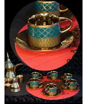ORIENTAL COFFEE Tea SET BLUE BRONZE Mosaic 6pcs #CF03