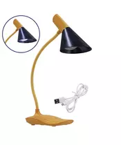 DRAPER 01437 Επαναφορτιζόμενο USB Φωτιστικό Γραφείου LED 6 Watt Μονόφωτο Μεταλλικό σε Απόχρωση Ξύλου με Μαύρο Καπέλο Λευκό Ημέρας 4500K