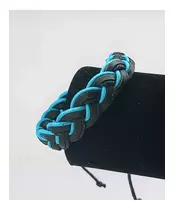Leather Handmade Men's Bracelet "Light blue-Black -1"