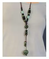 Long Handmade Ceramic Necklace "Green"