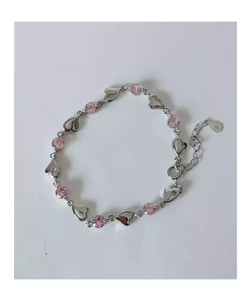 Silver Bracelet "Hearts- Light pink" (S925)