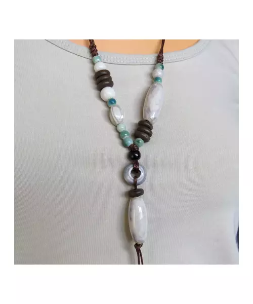 Long Handmade Ceramic Necklace "White"