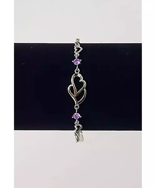 Silver Bracelet "Two Hearts- Purple" (S925)