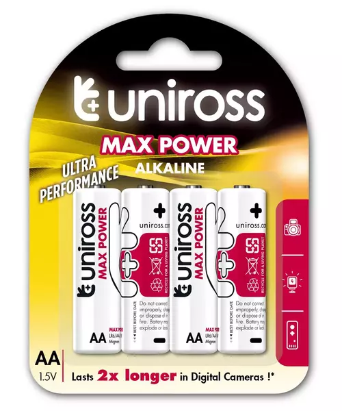 Uniross AA Max Power Alkaline Batteries 4 Pcs