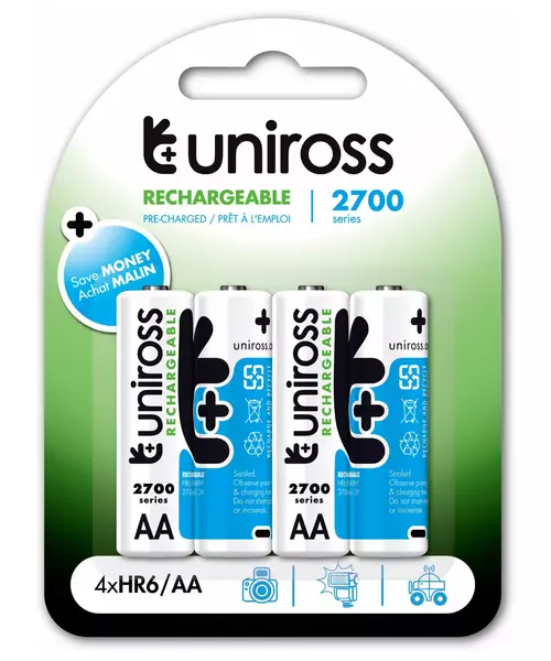 Uniross AA 2700 NiMH Rechargable Batteries 4 Pcs