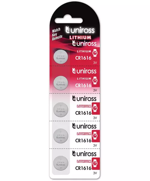 Uniross CR1616 Button Cell Lithium Battery (5pack)