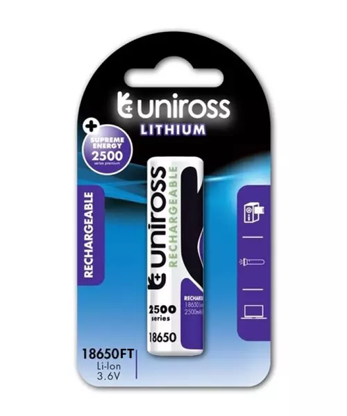 Uniross LIR18650FT 2500 Lithium Flat Top Rechargeable Battery