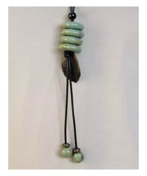 Long Handmade Ceramic Necklace "Light green"