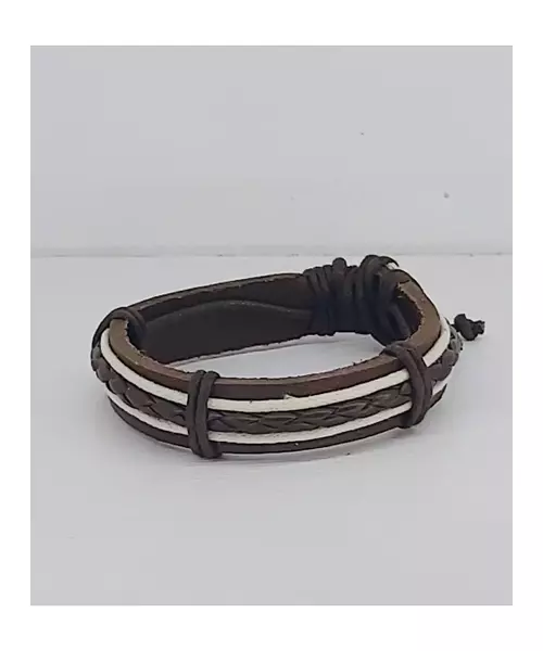 Leather Handmade Men's Bracelet "Brown-White -1"