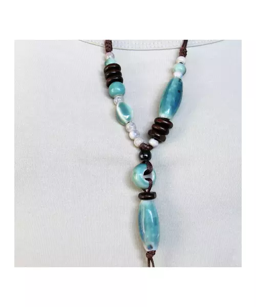 Long Handmade Ceramic Necklace "Light blue"