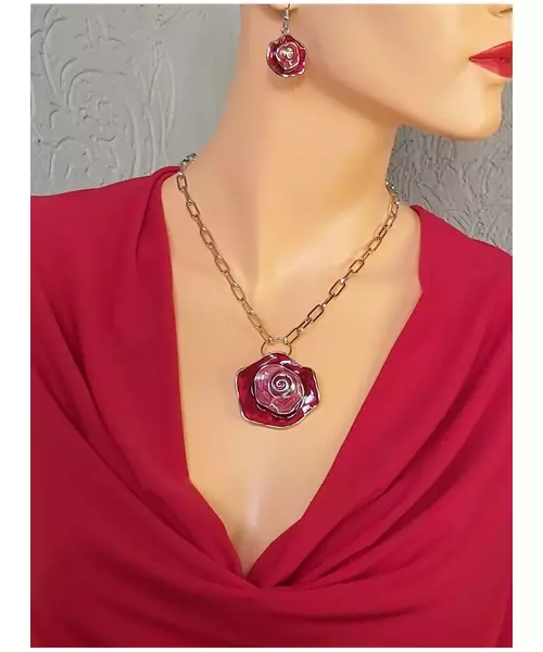 Necklace & Earrings Set "Red rose"