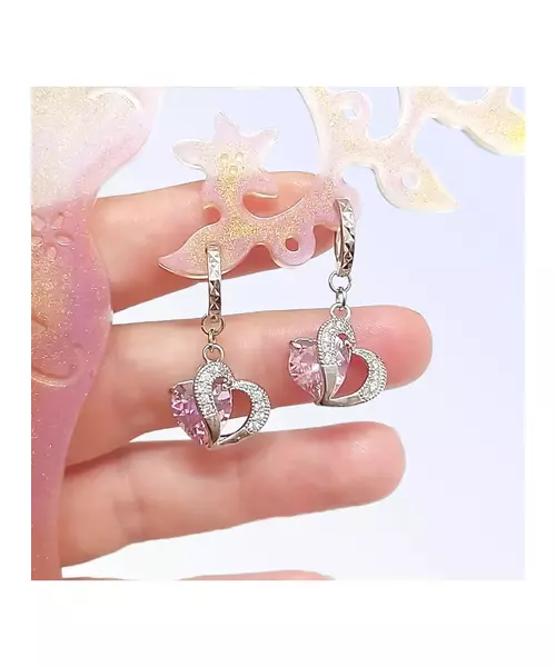 Silver Earrings "Pink Hearts" (S925)