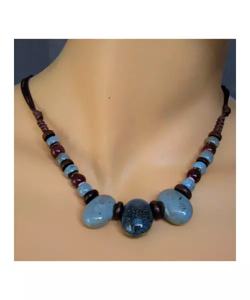 Short Handmade Ceramic Necklace "Blue-Light blue"