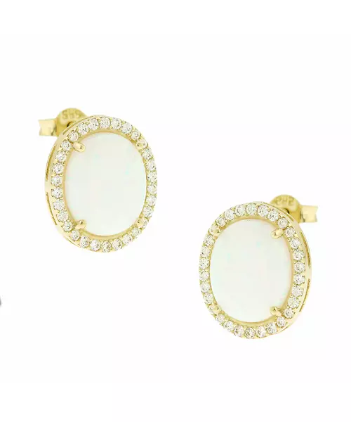 14K WHITE OPAL  CUBIC ZIRCON EARRINGS