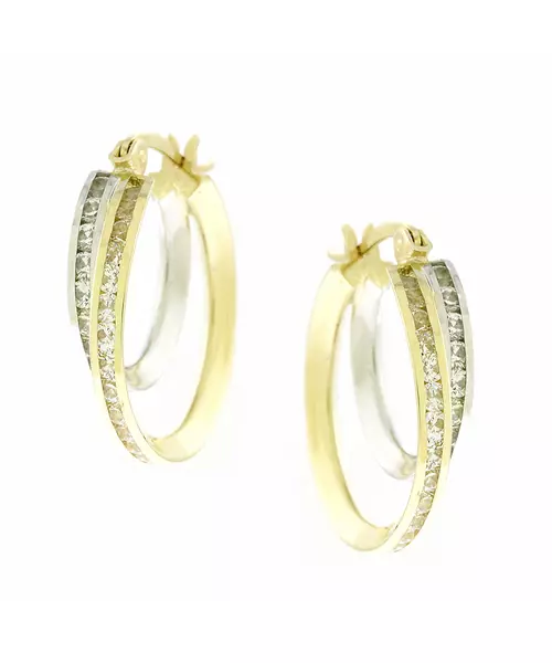 14K DOUBLE TONE CUBIC ZIRCON EARRINGS