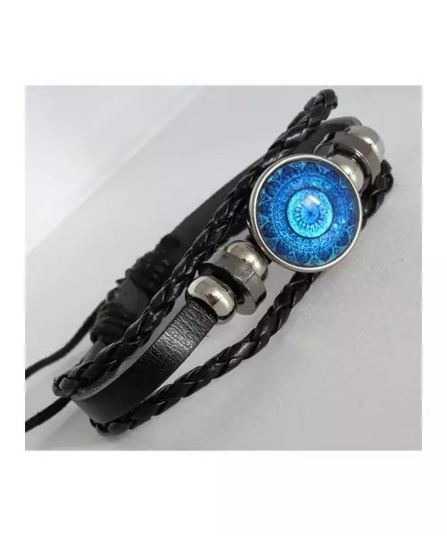 "Blue eye" Black Leather Handmade Men's Bracelet