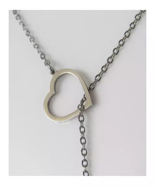 "Chic & Simple -Long heart" Silver Color Necklace