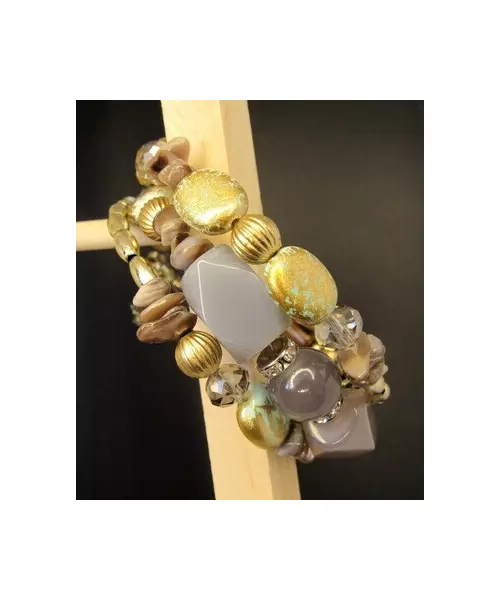 Multilayered Beads Bracelet "Gray-Beige"