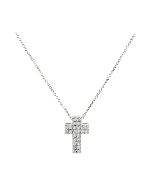 14K WHITE GOLD CUBIC ZIRCON CROSS