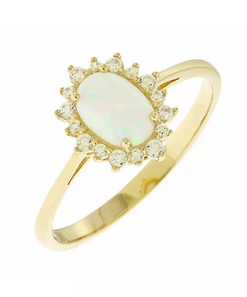 14K GOLD WHITE OPAL  CUBIC ZIRCON RING