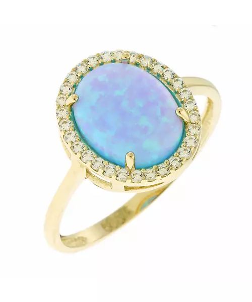 14K GOLD BLUE OPAL  CUBICS